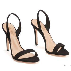 New Schutz Luriane Black Suede Stiletto Leather Singback Sandals sz 7